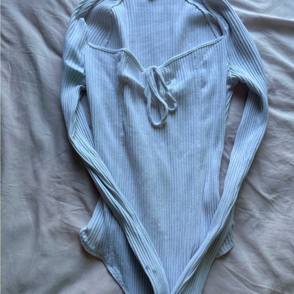 Aerie White Ribbed Long Sleeve Top